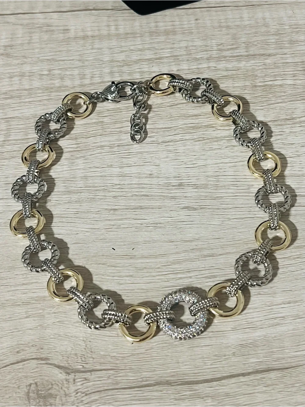 Signature Collection Two-Tone Pavé Crystal Link Collar Necklace